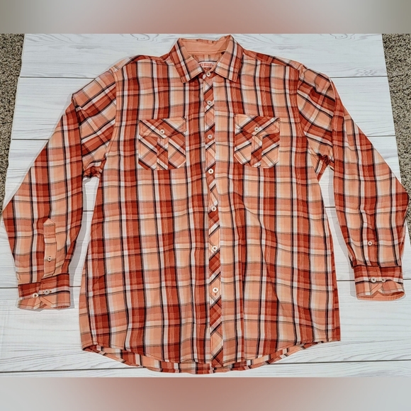 Michael Brandon Other - Michael Brandon Orange & White Plaid Casual Long Sleeve Shirt Sz L